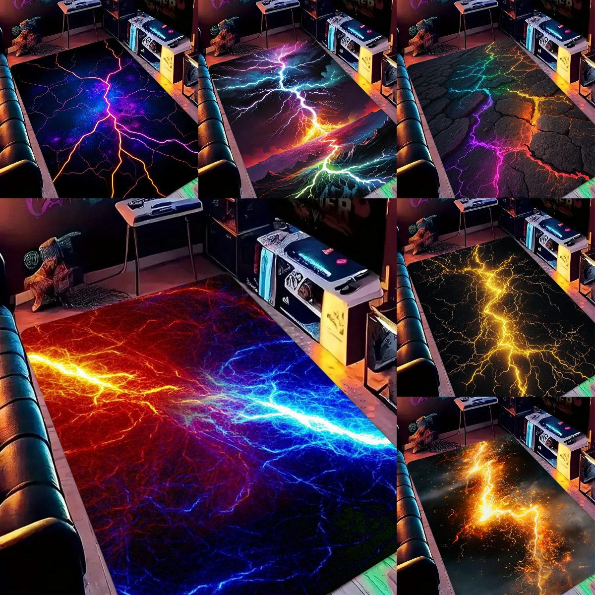 Esports Gaming Room - Lightning Crack Pattern Gaming Carpet Man's